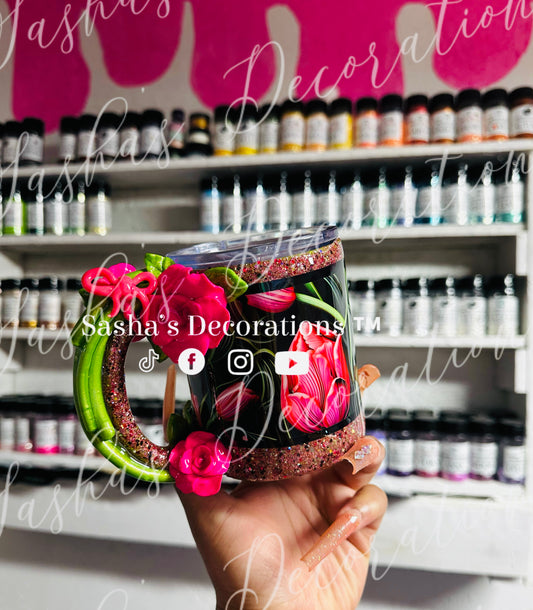 Pink Flowers Handle Mug TUTORIAL