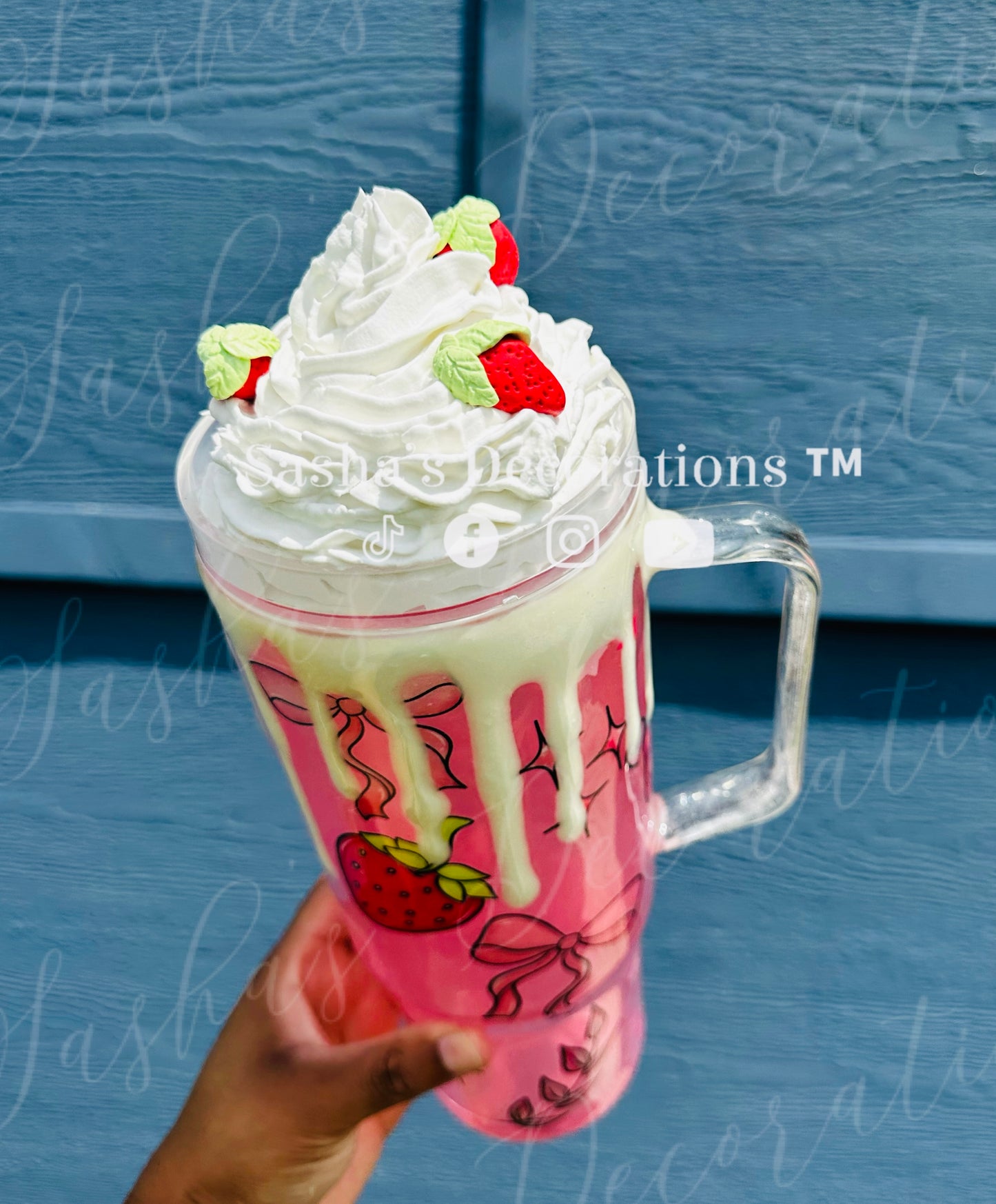 3D Strawberry 40 oz Snow Globe Tumbler Cup with Handle