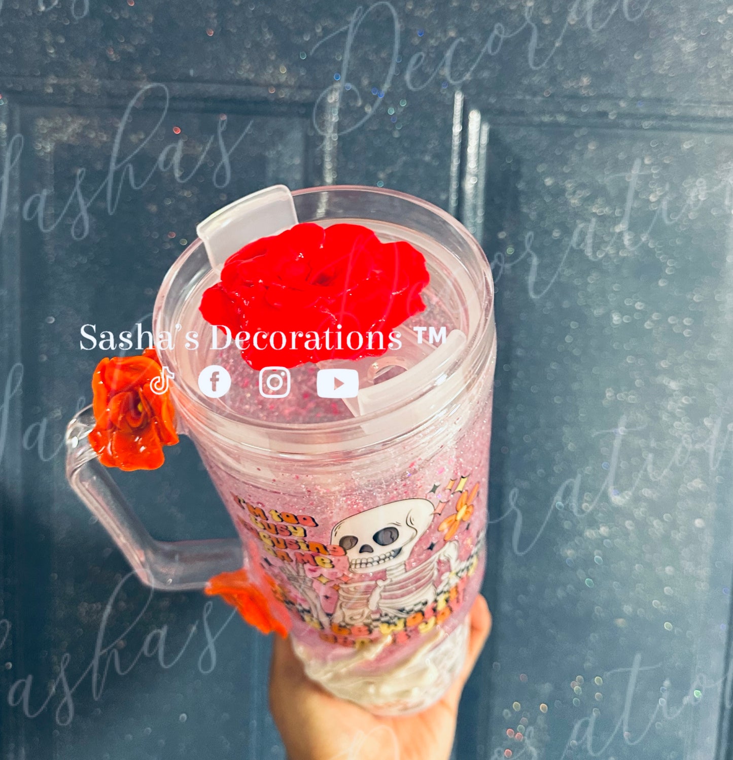 Focusing on myself floral skull 40 oz snow globe tumbler cup