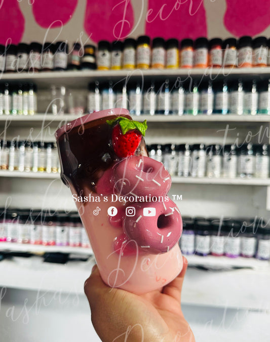 Pink 3D Strawberry Donuts Snow globe Tumbler Cup