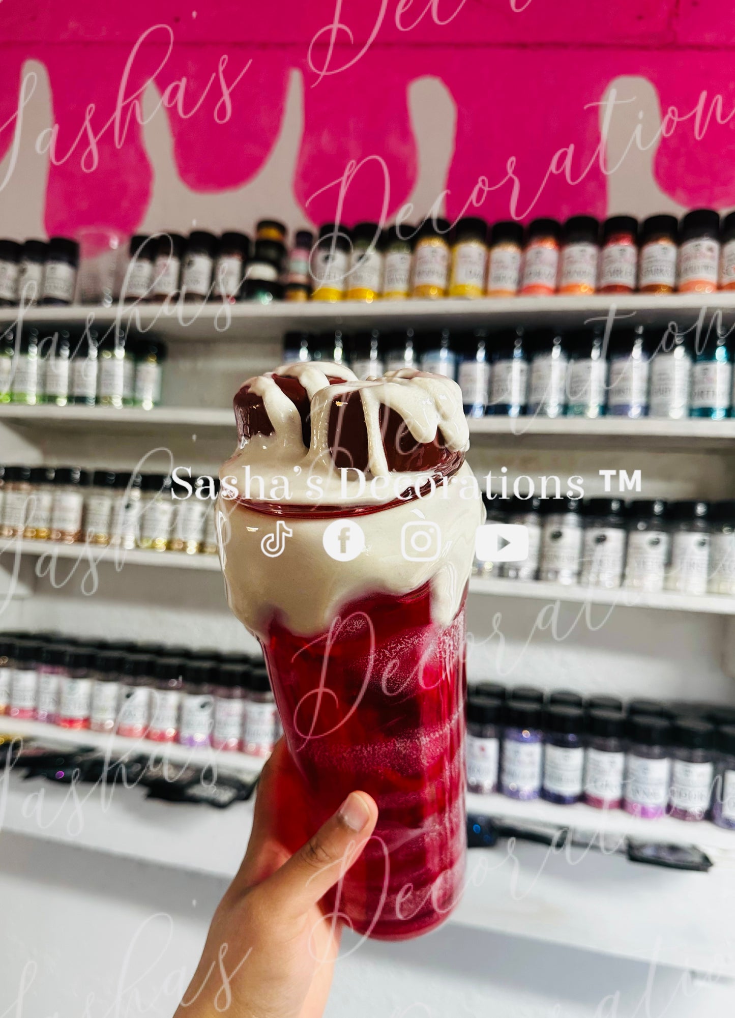 Red Velvet Cinnamon Roll Snow Globe Tumbler Cup