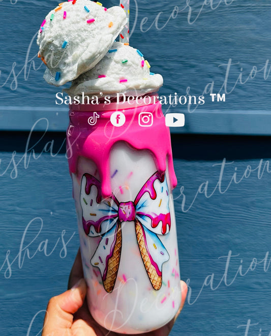 3D Ice Cream Bow w/ Sprinkles Snow Globe Tumbler Cup PREORDER