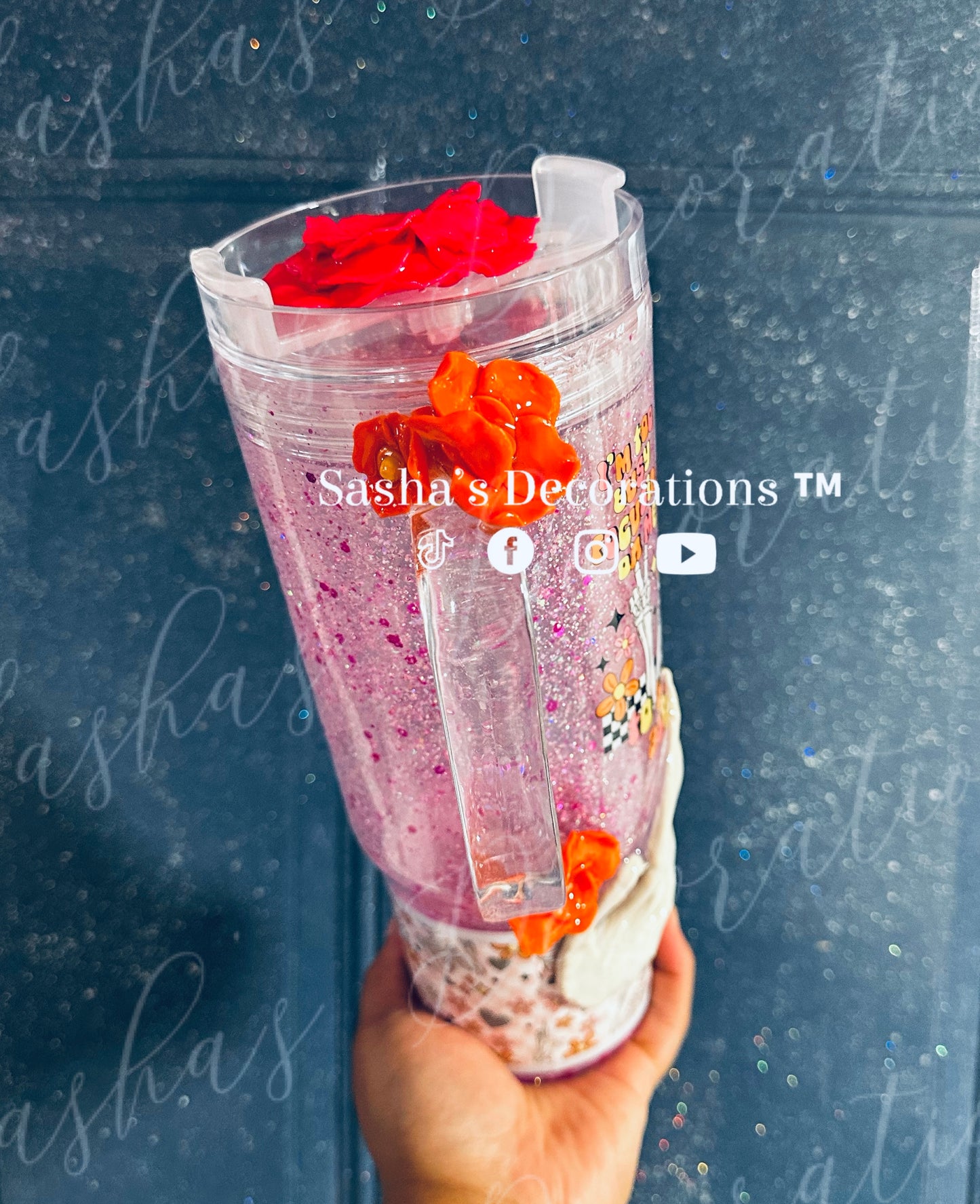 Focusing on myself floral skull 40 oz snow globe tumbler cup