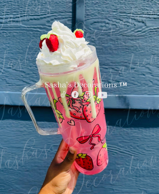3D Strawberry 40 oz Snow Globe Tumbler Cup with Handle