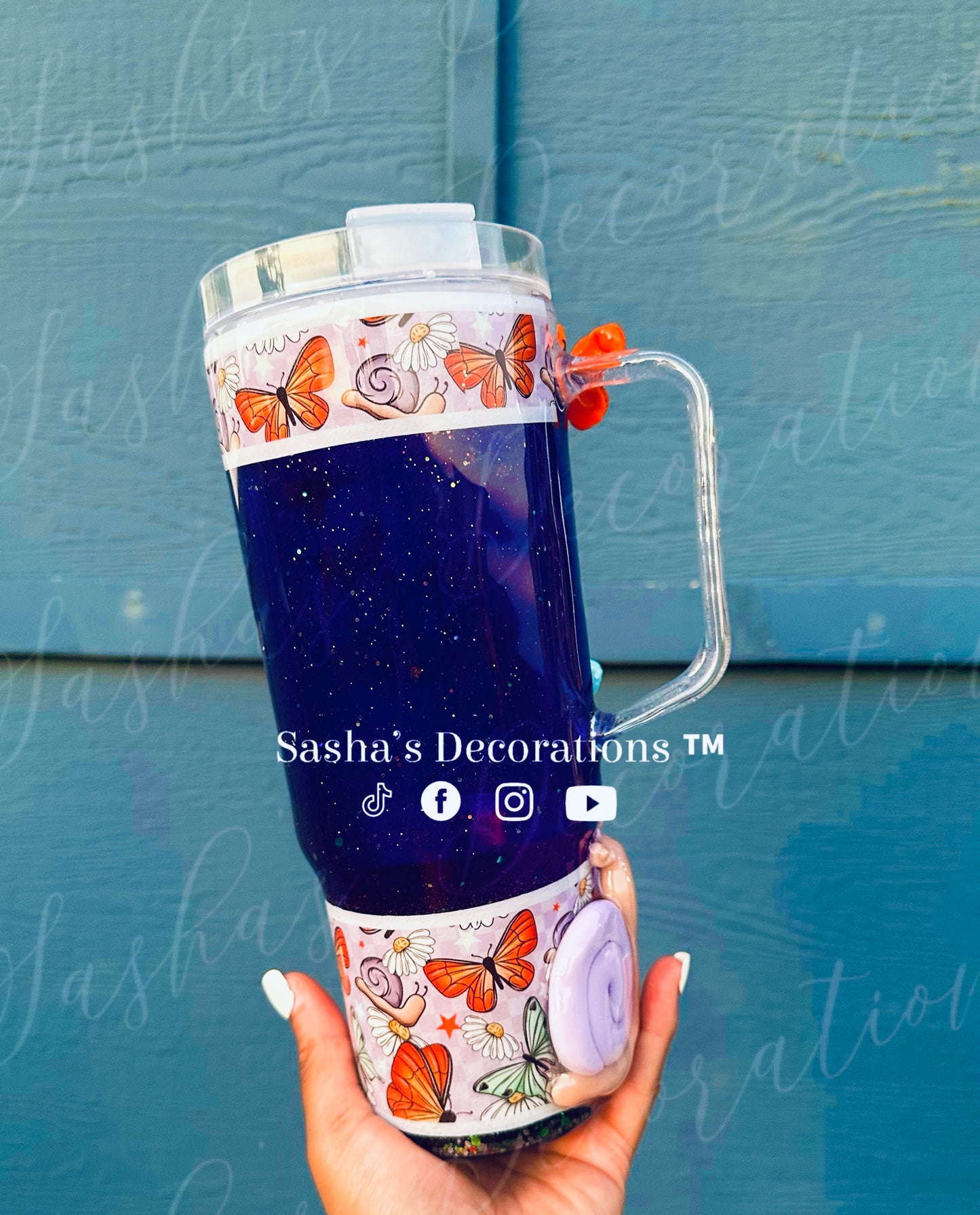 Slow Down Butterfly/ Snail 40 oz Snow Globe Tumbler Cup