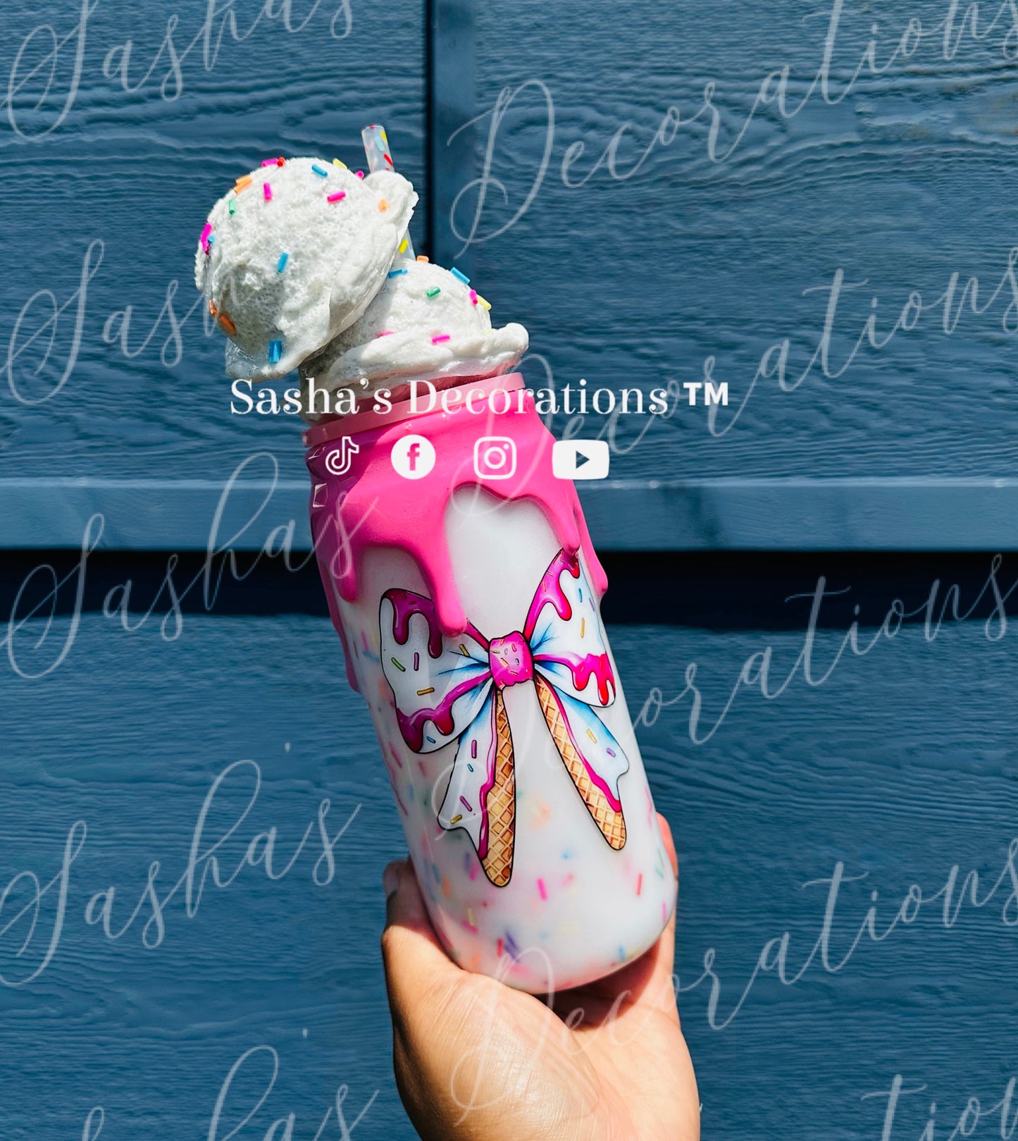 3D Ice Cream Bow w/ Sprinkles Snow Globe Tumbler Cup PREORDER