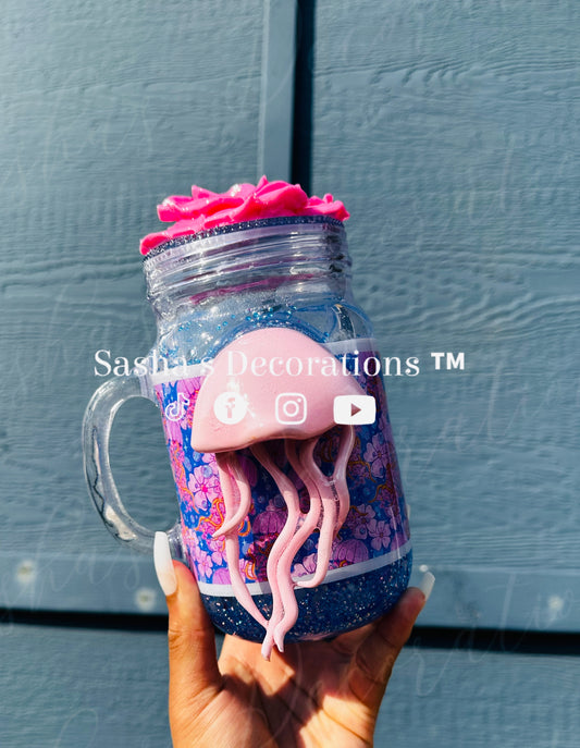 Floral Jellyfish Snow Globe Tumbler Cup