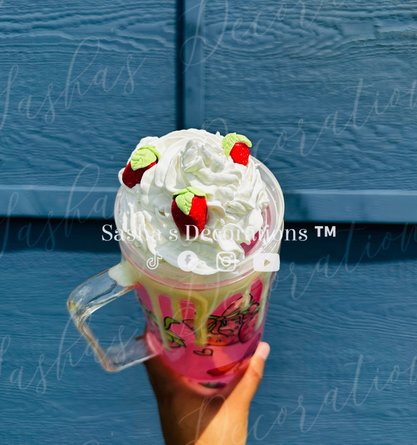 3D Strawberry 40 oz Snow Globe Tumbler Cup with Handle