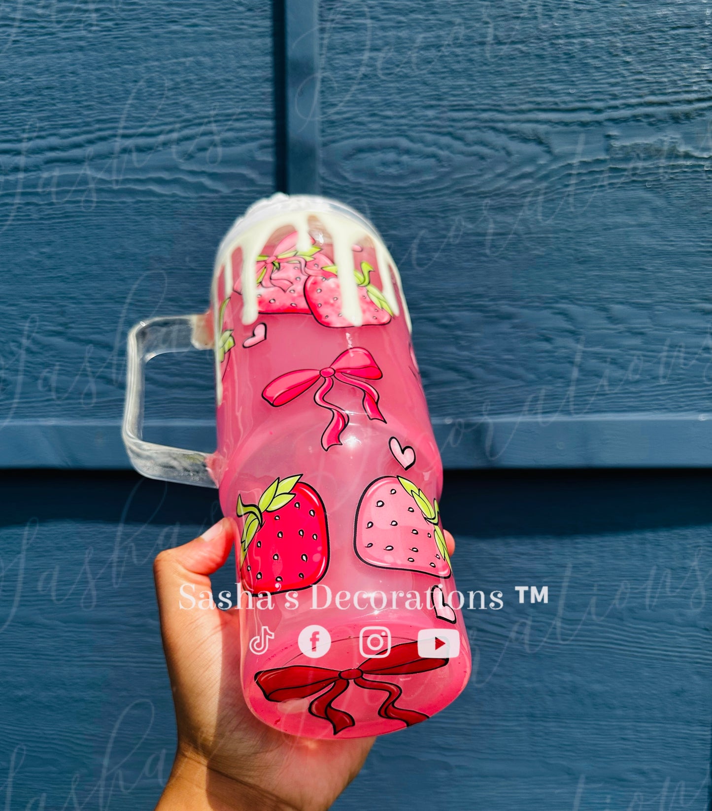 3D Strawberry 40 oz Snow Globe Tumbler Cup with Handle