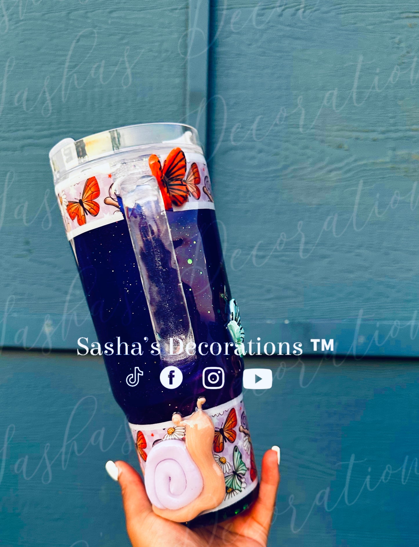 Slow Down Butterfly/ Snail 40 oz Snow Globe Tumbler Cup
