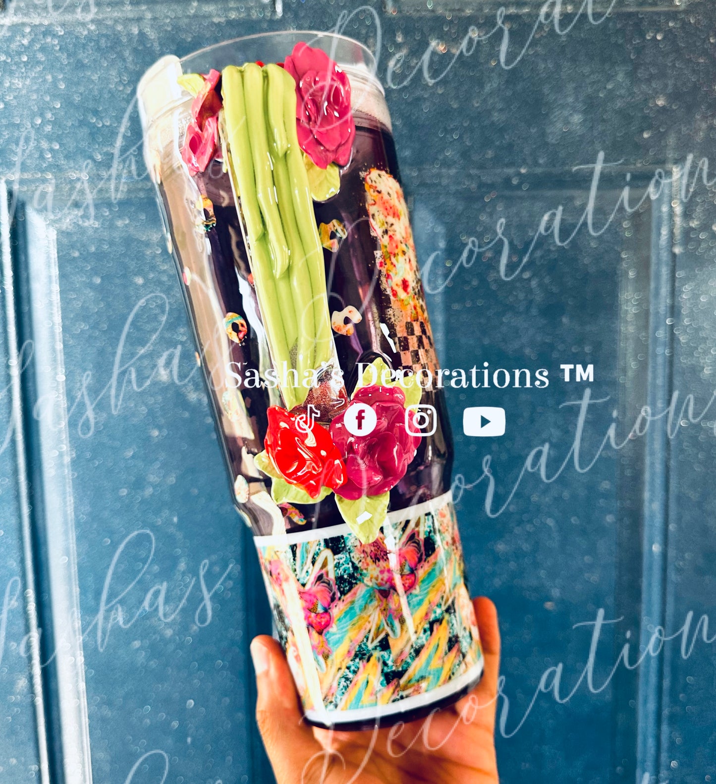 Floral Chicken 40 oz snow globe tumbler cup w/ handle