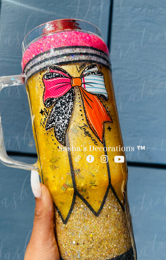 Teach Love Inspire Pencil Snow Globe Tumbler Cup