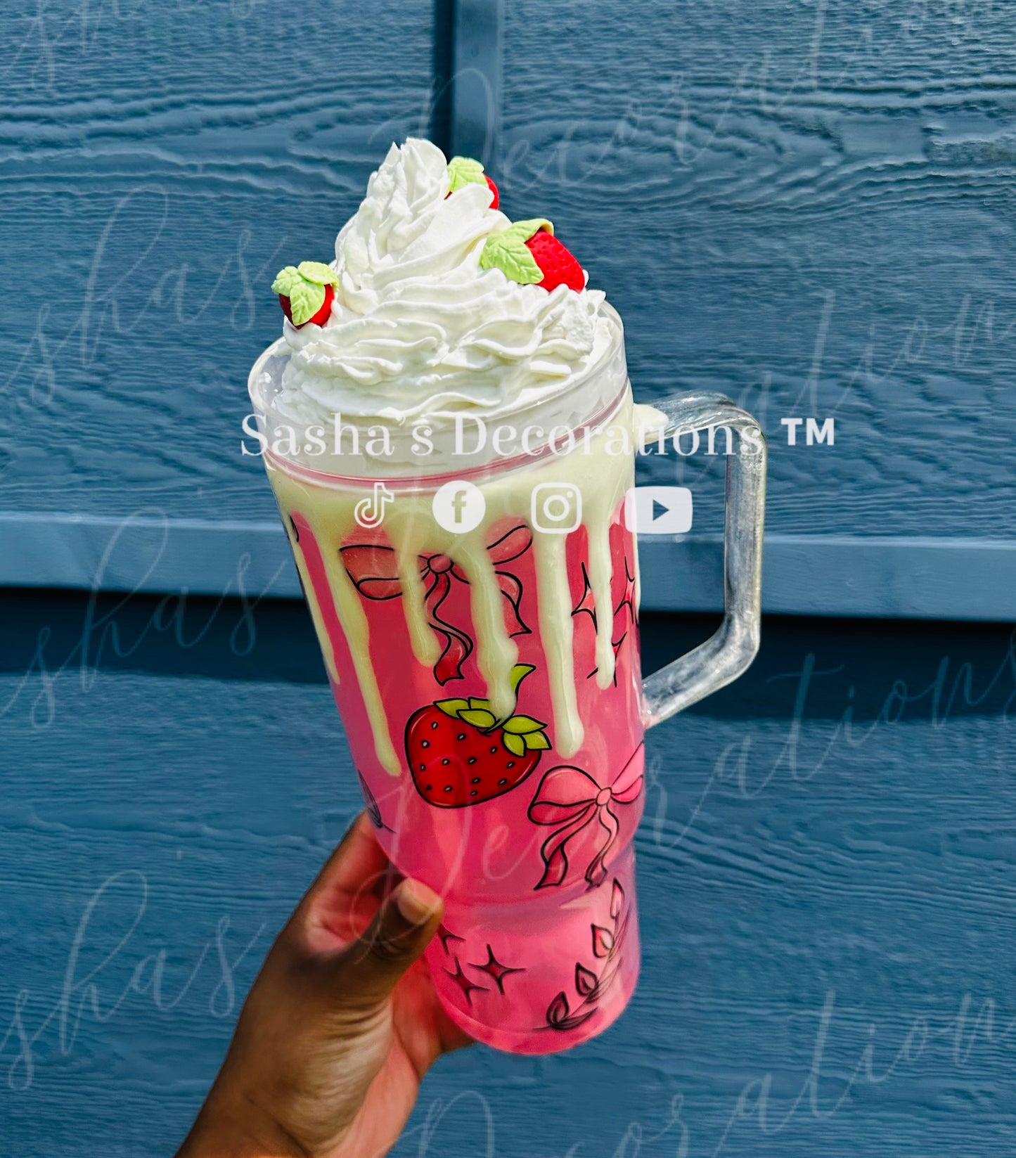 3D Strawberry 40 oz Snow Globe Tumbler Cup with Handle