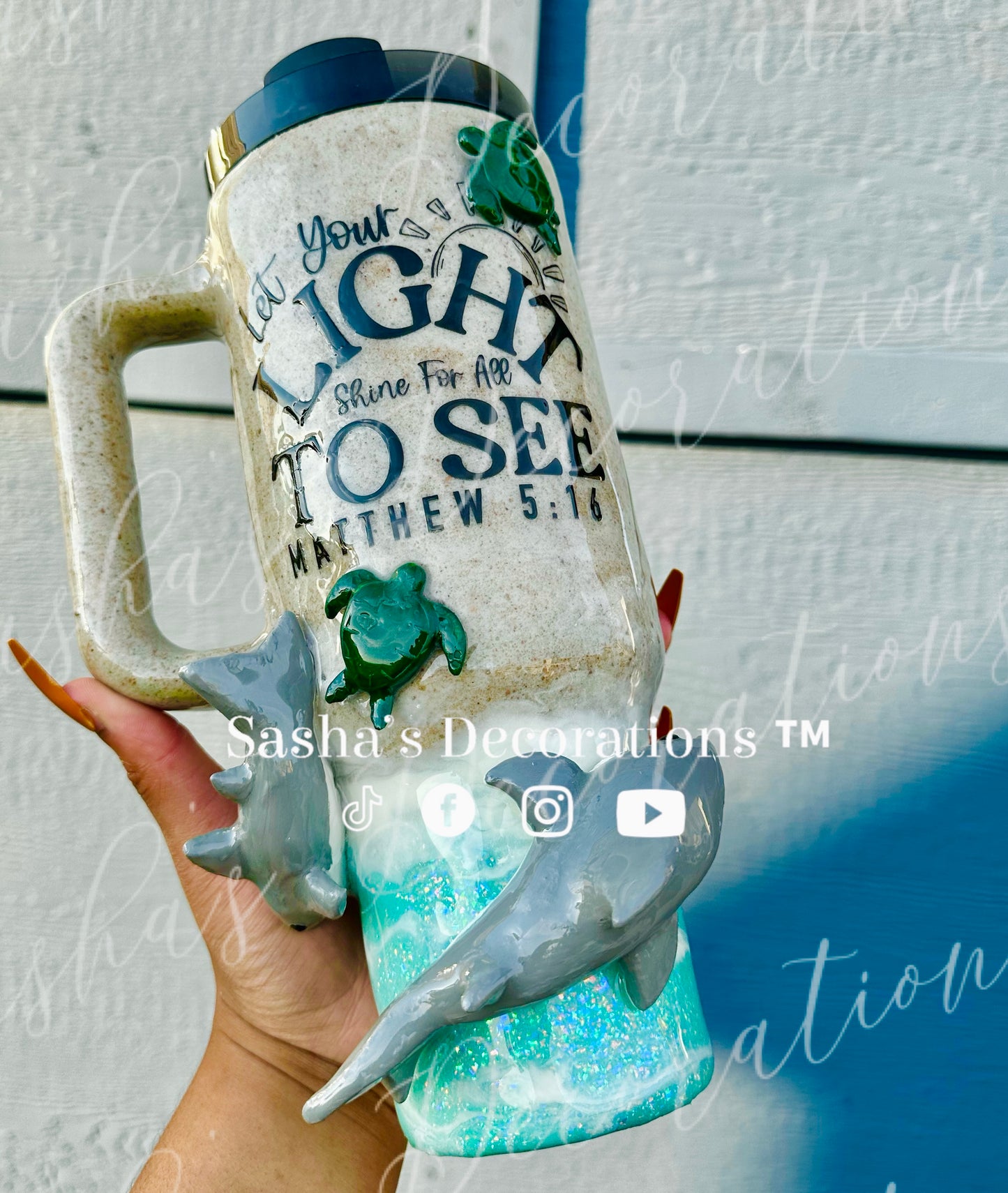 Let Your Light Shine Beach 40 oz Tumbler Cup w/ handle