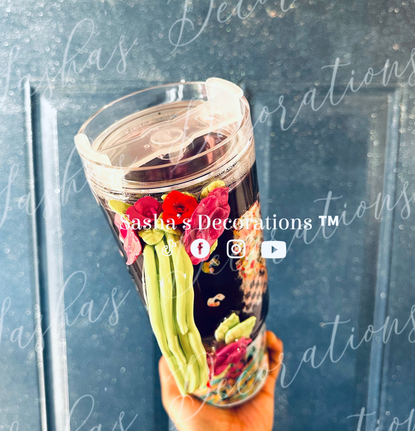 Floral Chicken 40 oz snow globe tumbler cup w/ handle