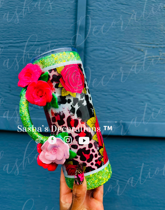 Multi- Animal 3D Floral Handle Tumbler Cup