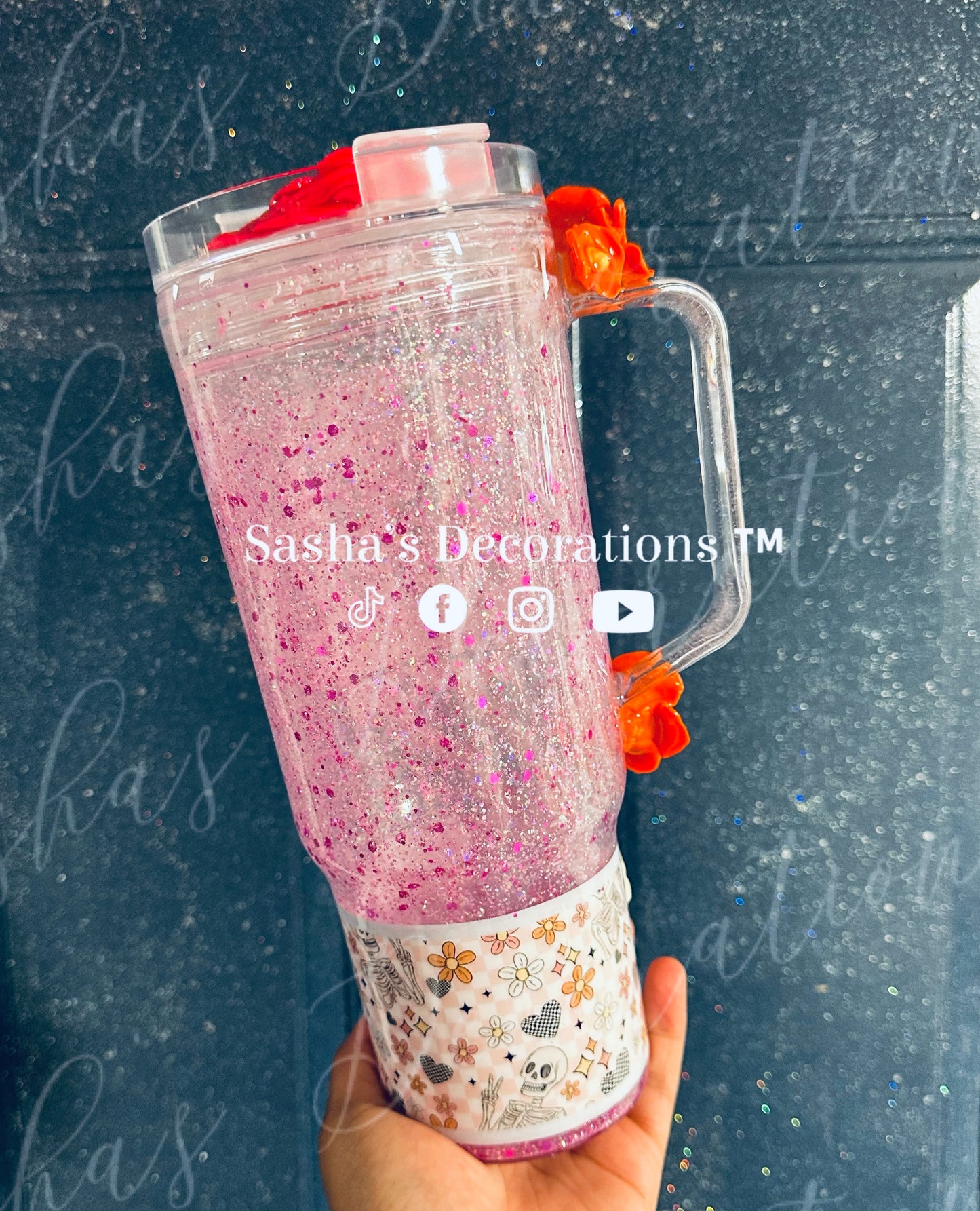 Focusing on myself floral skull 40 oz snow globe tumbler cup
