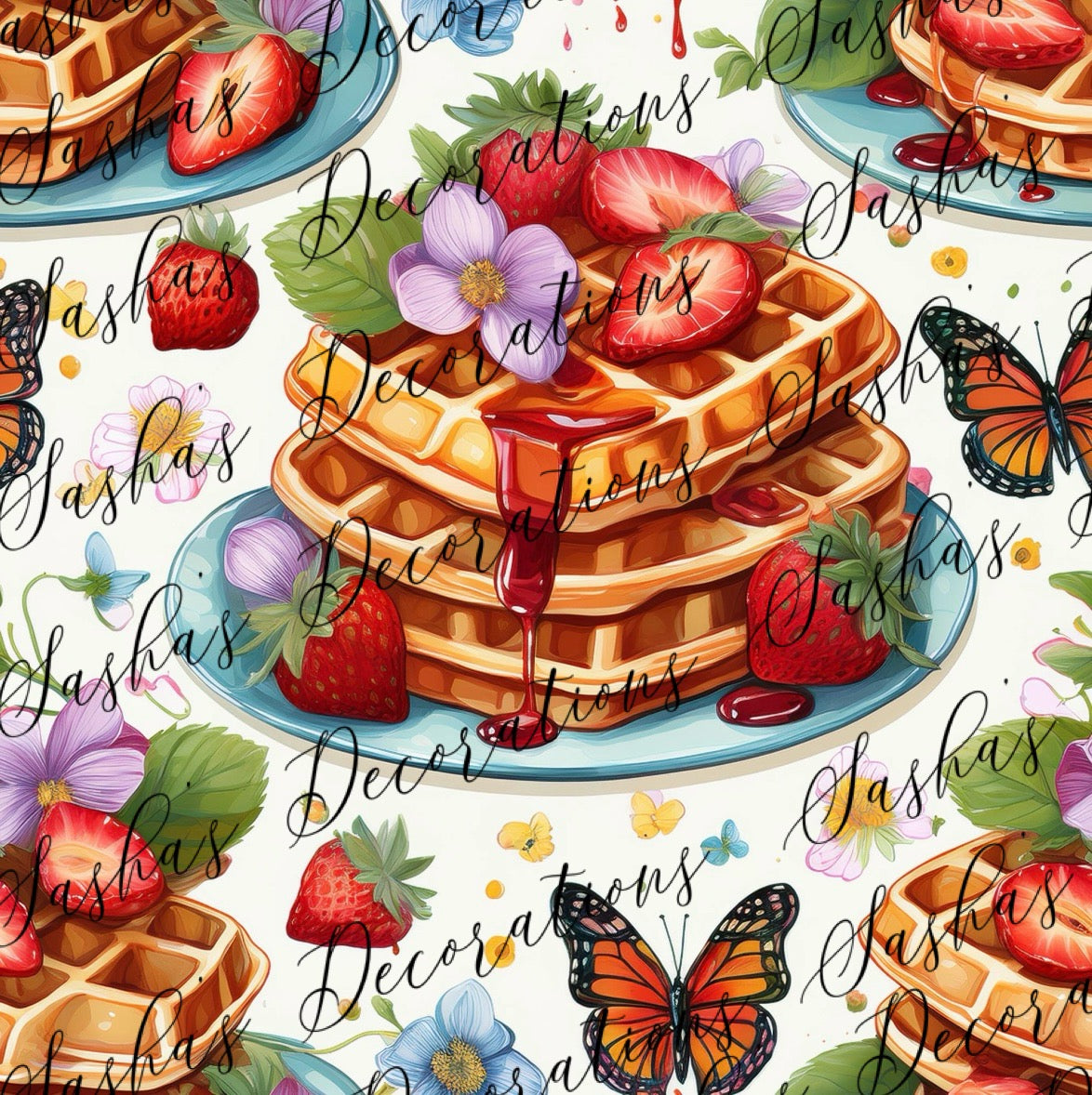 Floral Strawberry Waffle (white background) VINYL