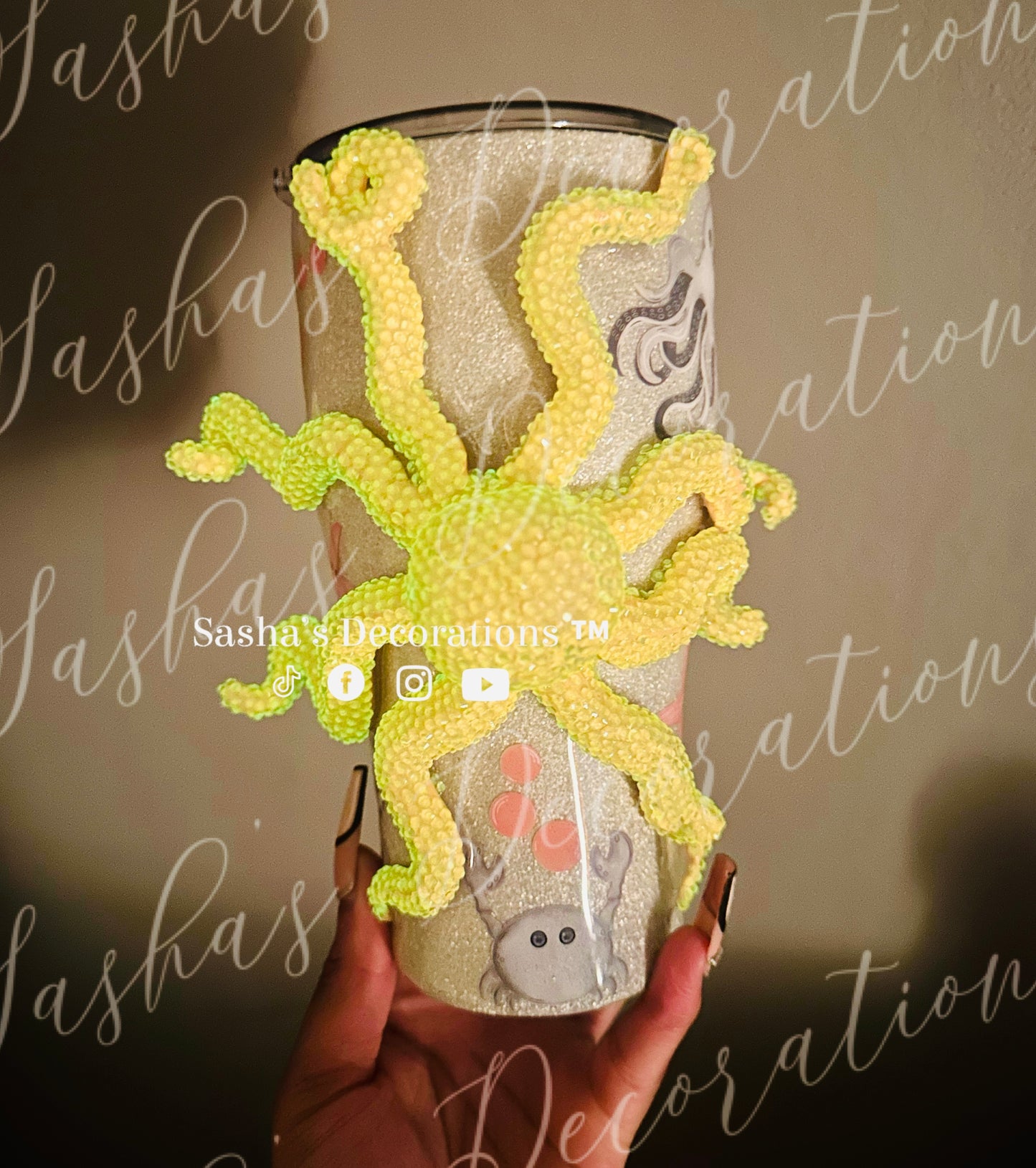 A Octopus Rhinestone Glow in the Dark tumbler cup PREORDER