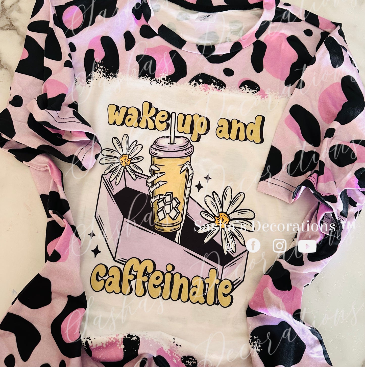 Caffeinate Purple Leopard Faux Bleach tee size MEDIUM