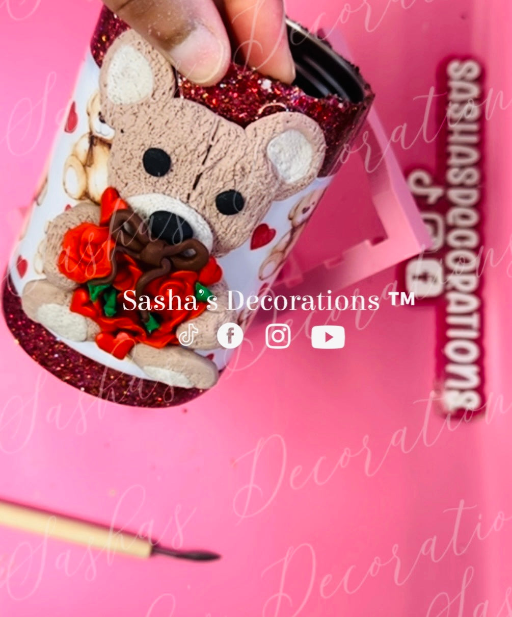 Teddy Bear Holding Roses & Hearts TUTORIAL