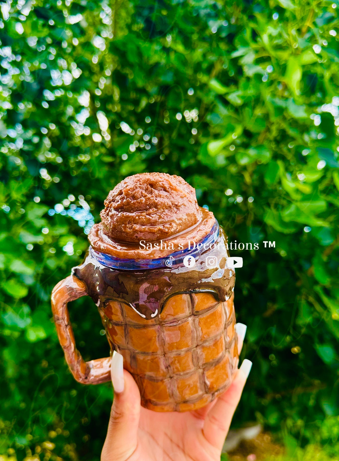 Hand sculpted 3D ice cream waffle tumbler cup mug