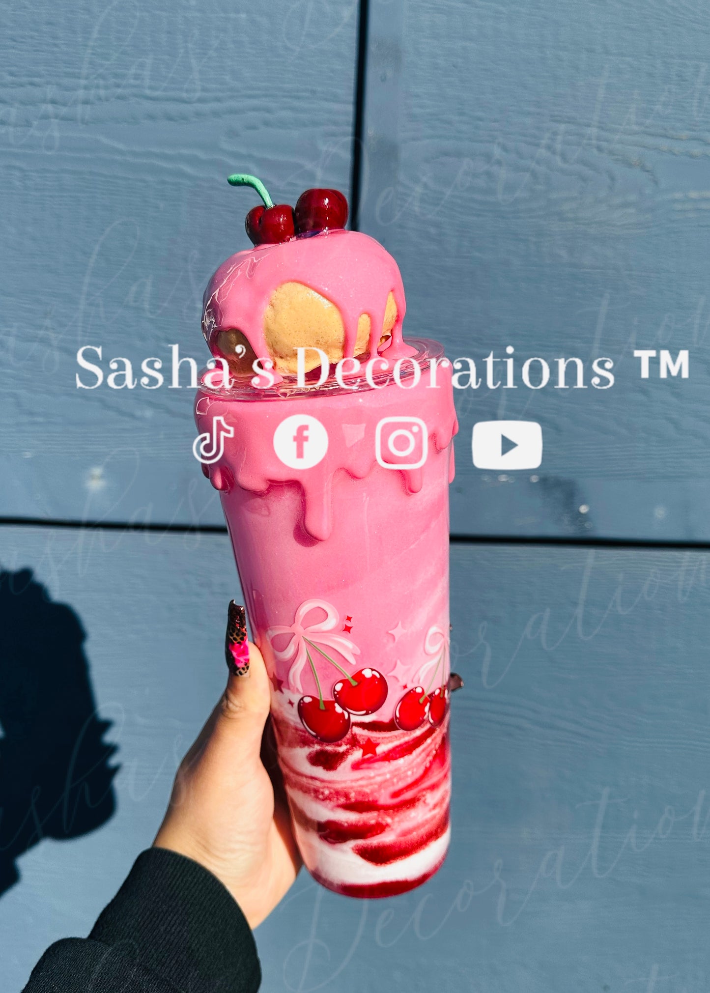 Cherry Swirl Donut Snow Globe Tumbler Cup