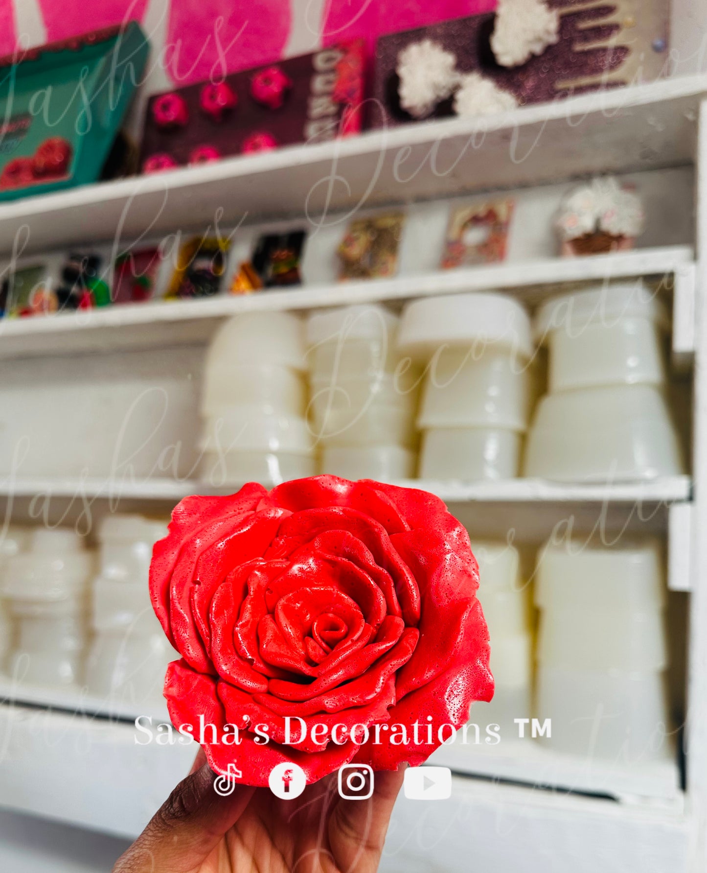 Large Rose Mold w/ Leaves PREORDER (additional straw hole option)