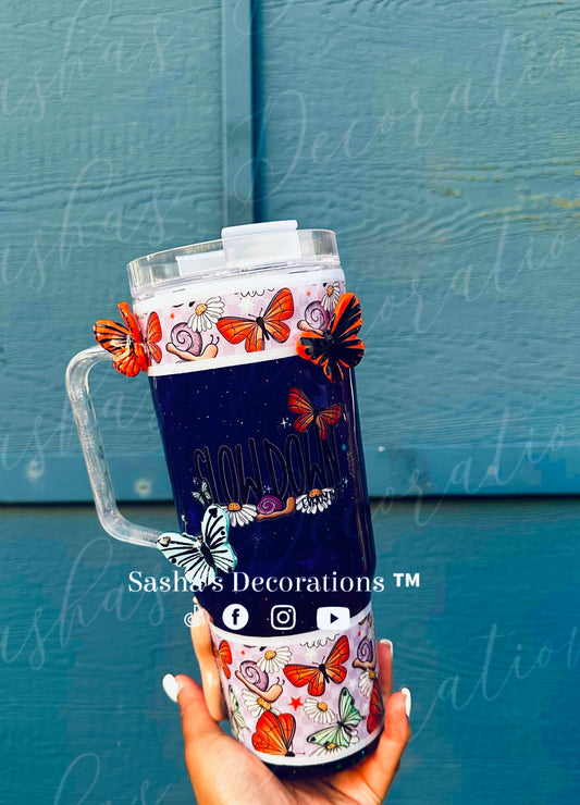 Slow Down Butterfly/ Snail 40 oz Snow Globe Tumbler Cup