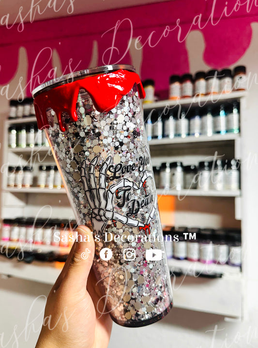 Love You To Death Rhinestone Snow Globe Tumbler Cup