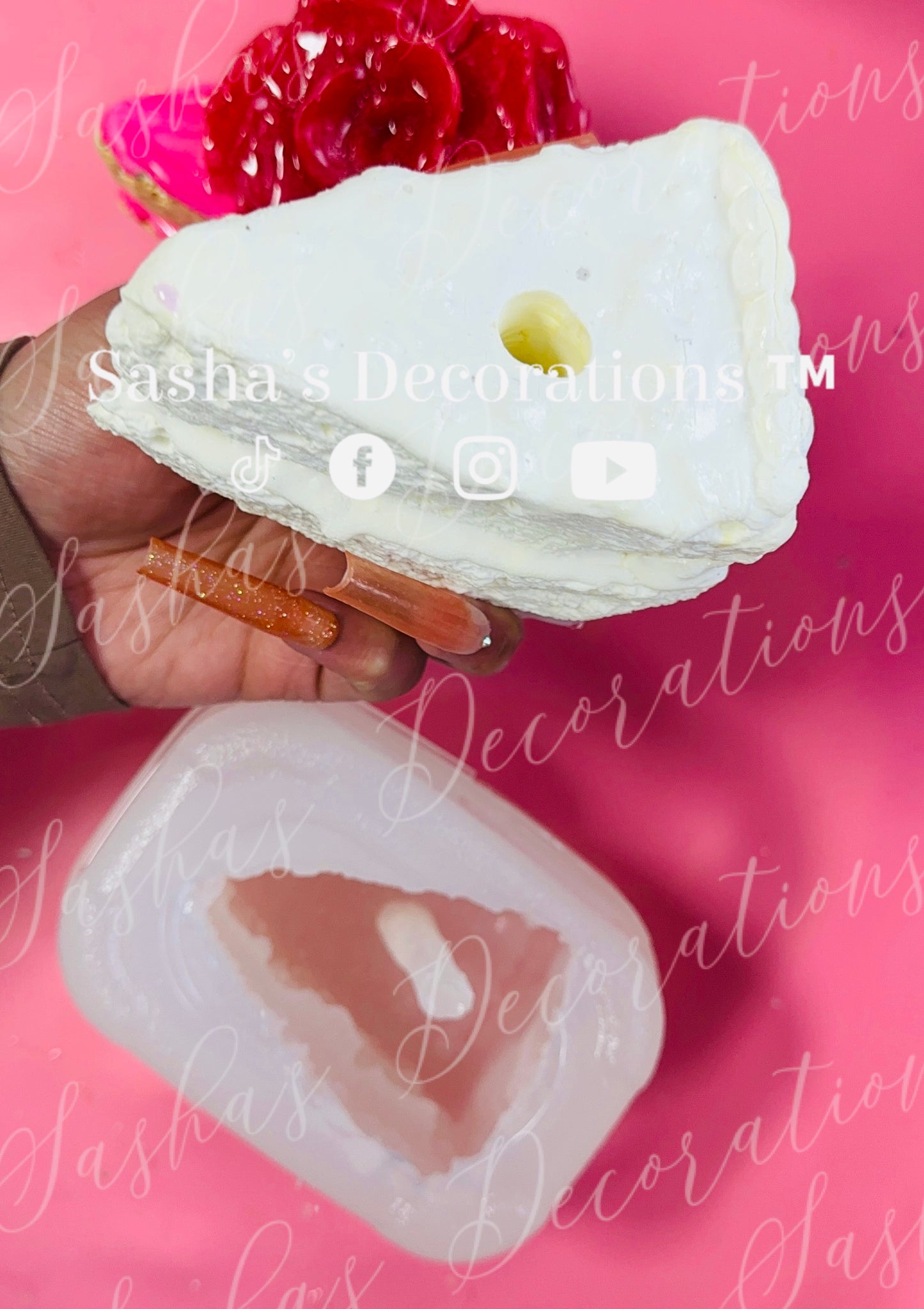 Cake Slice WITH Premade Straw Hole Mold PREORDER