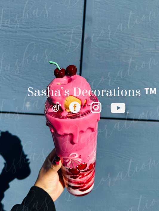 Cherry Swirl Donut Snow Globe Tumbler Cup