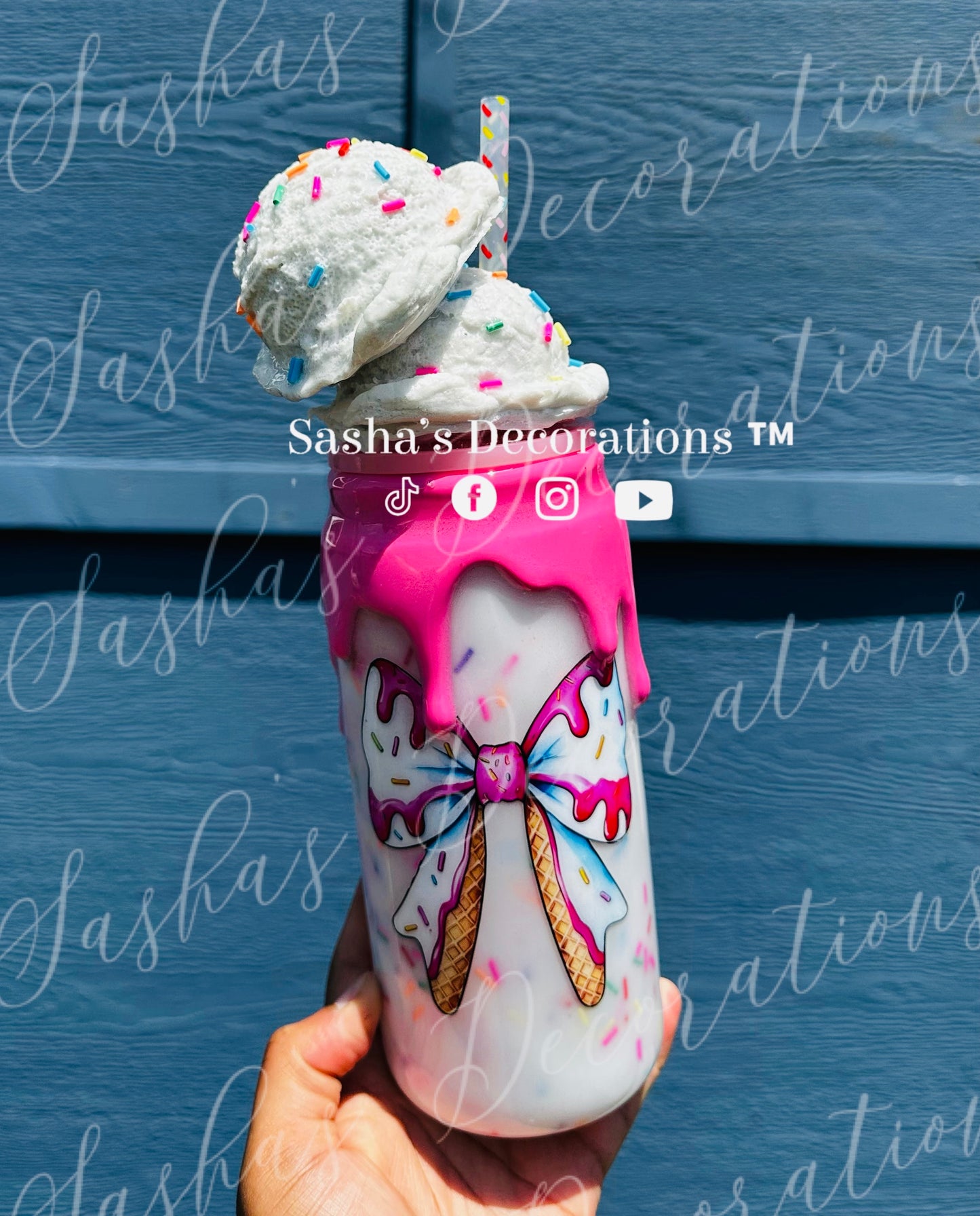 3D Ice Cream Bow w/ Sprinkles Snow Globe Tumbler Cup PREORDER