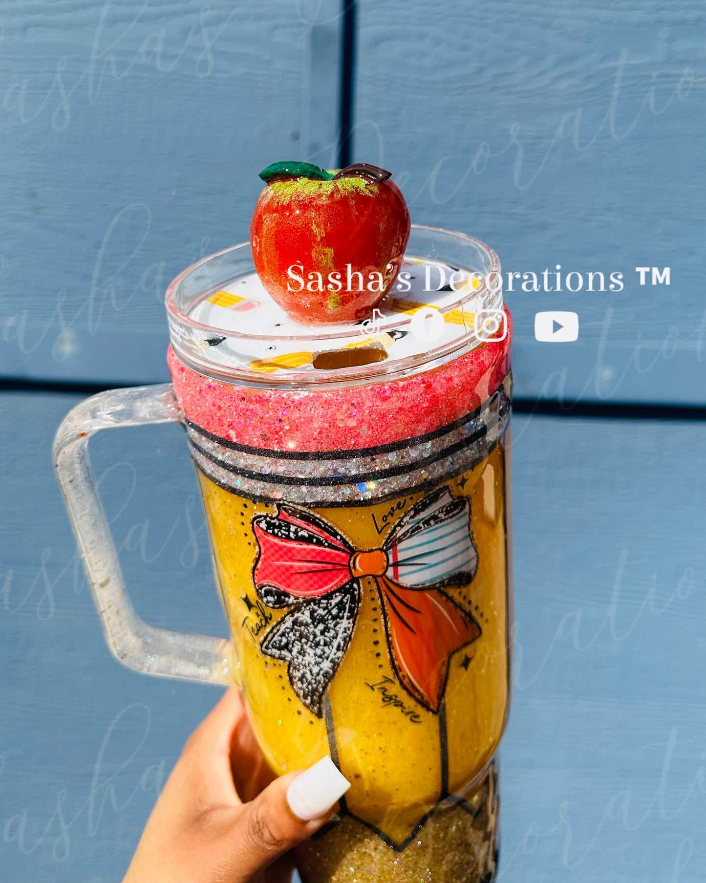 Teach Love Inspire Pencil Snow Globe Tumbler Cup