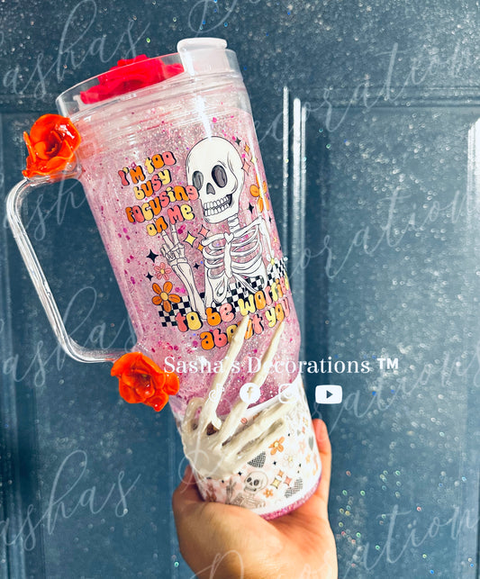 Focusing on myself floral skull 40 oz snow globe tumbler cup