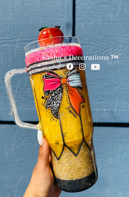Teach Love Inspire Pencil Snow Globe Tumbler Cup