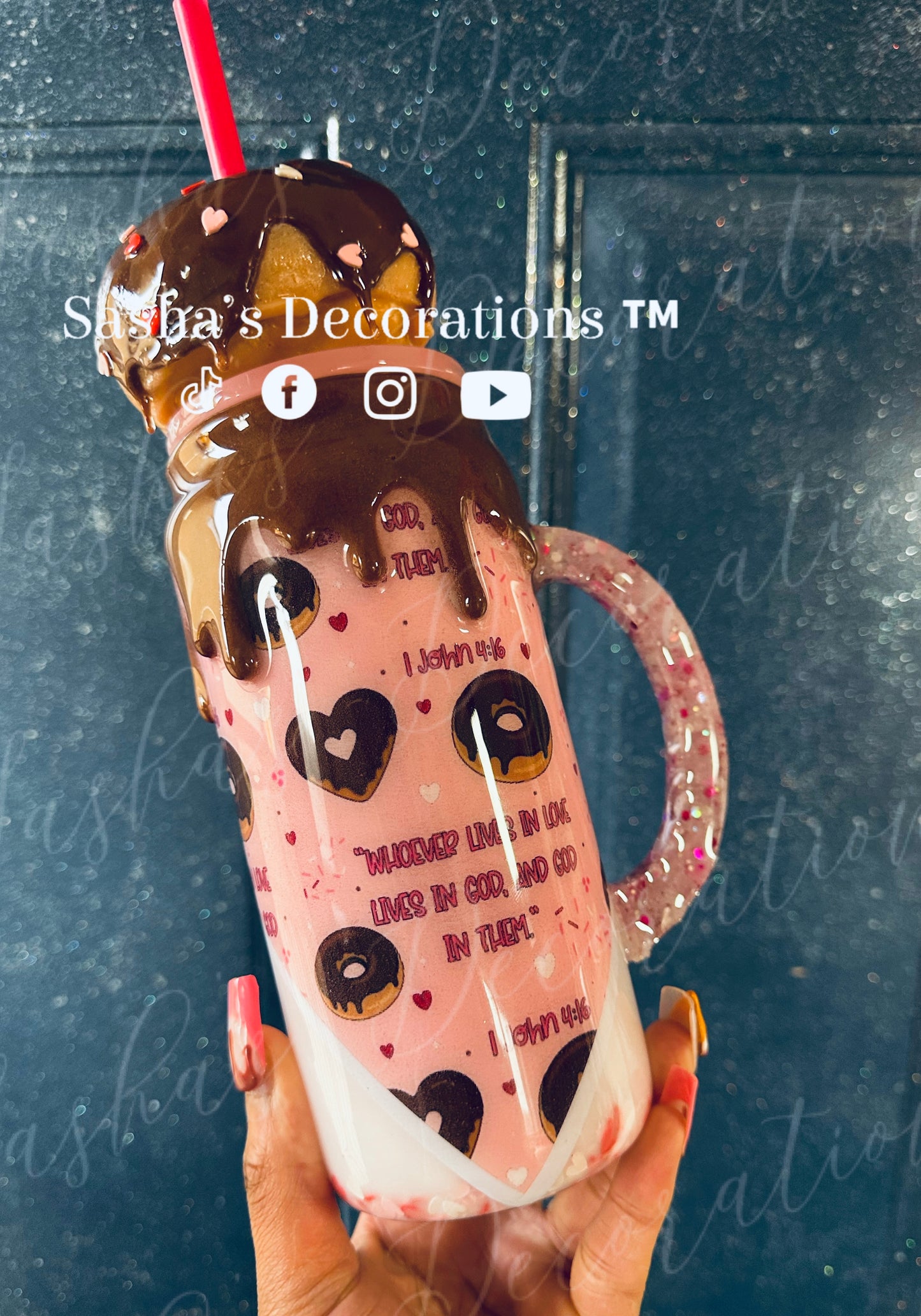 Love Chocolate Donut John 4:16 Snow Globe Tumbler Cup