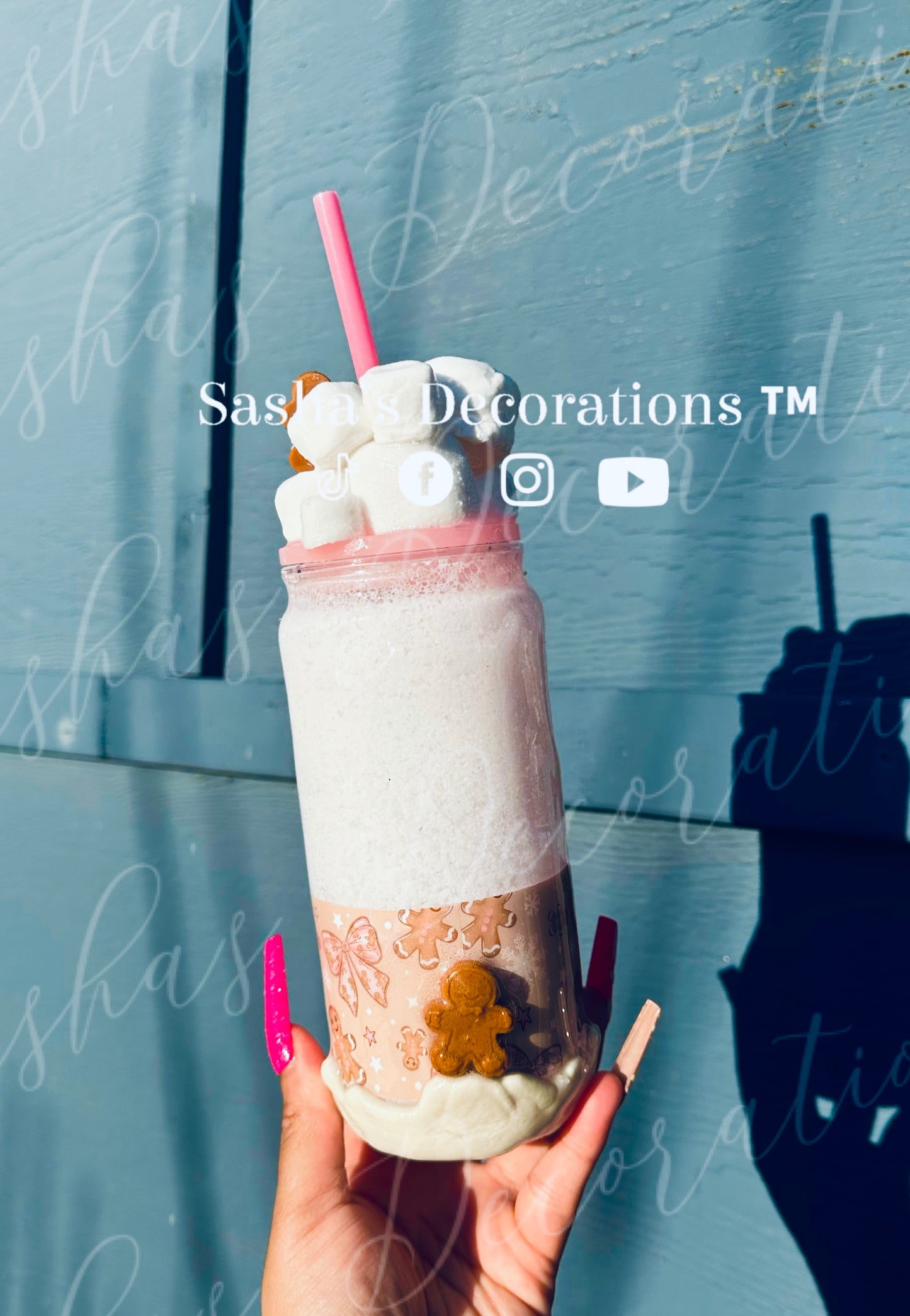 Pink Gingerbread Snow Globe Tumbler Cup