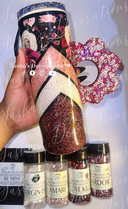 Floral V Split tumbler w/ Rhinestone Flower Handle