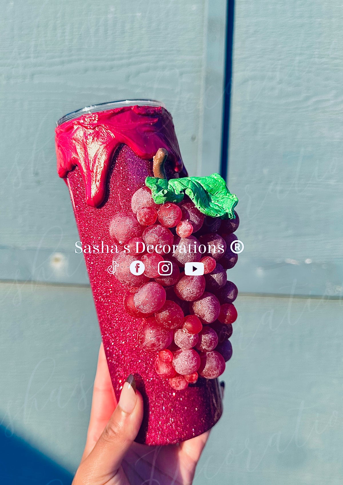 Faux Grapes 3D Glitter Tumbler Cup