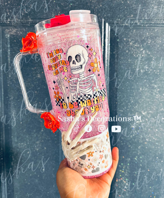 Focusing on myself floral skull 40 oz snow globe tumbler cup