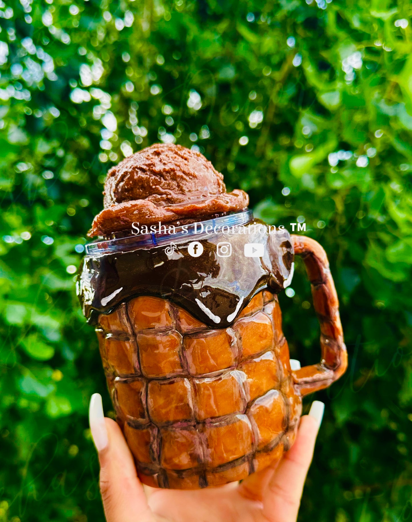 Hand sculpted 3D ice cream waffle tumbler cup mug