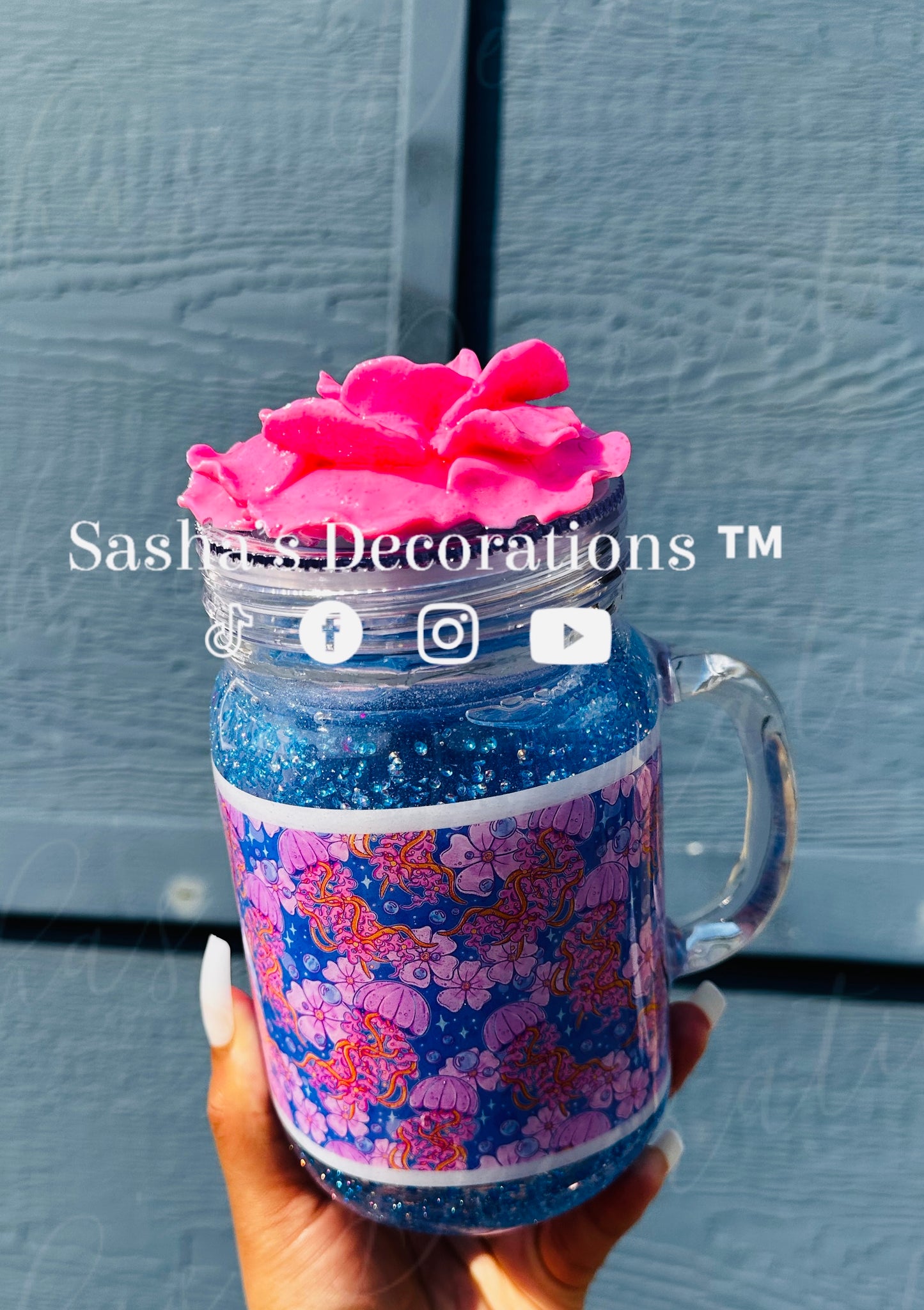 Floral Jellyfish Snow Globe Tumbler Cup
