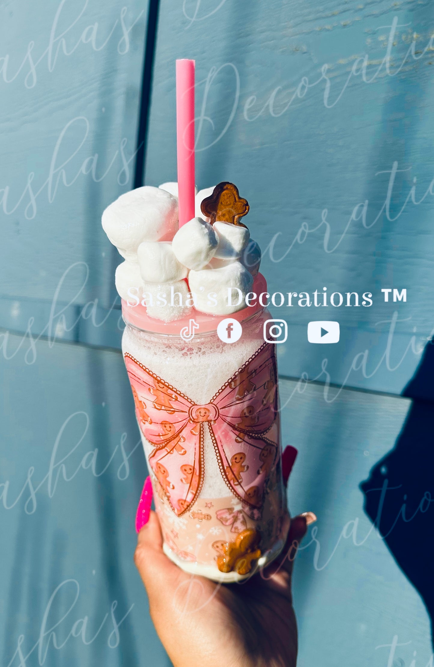 Pink Gingerbread Snow Globe Tumbler Cup