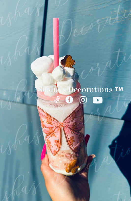 Pink Gingerbread Snow Globe Tumbler Cup