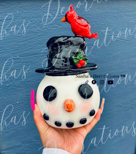 3D Snowman & Cardinal Bird Cup