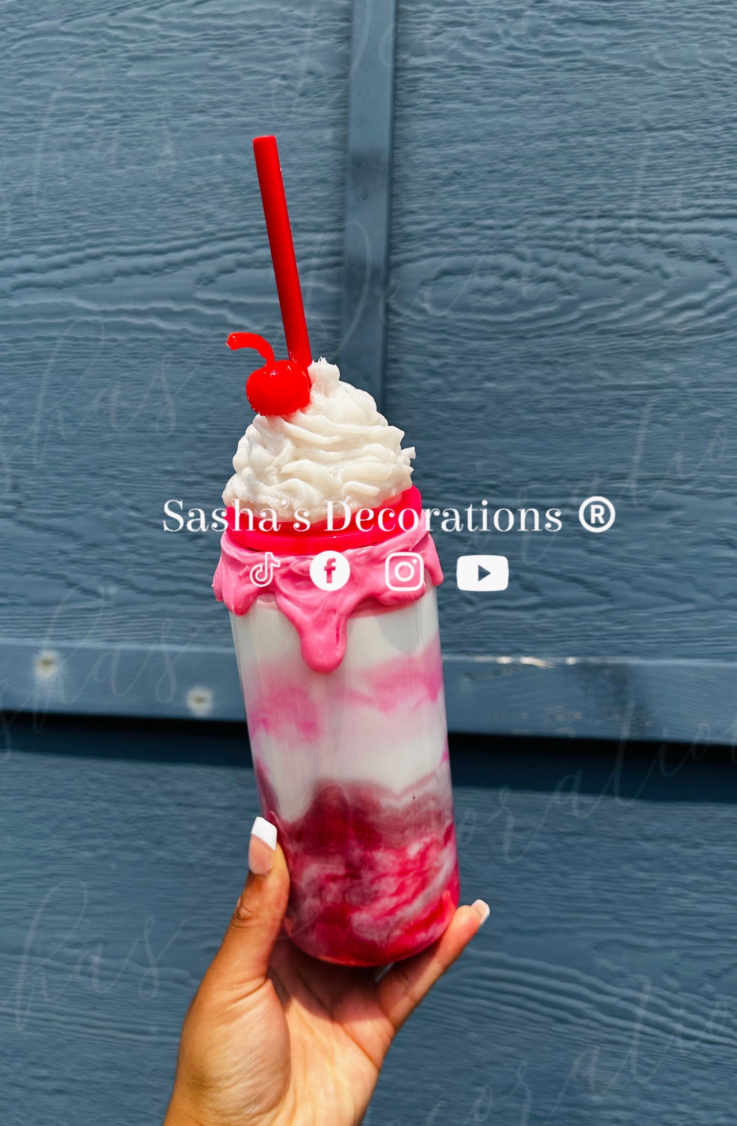 Cherry Pink Swirl Snow Globe Tumbler Cup