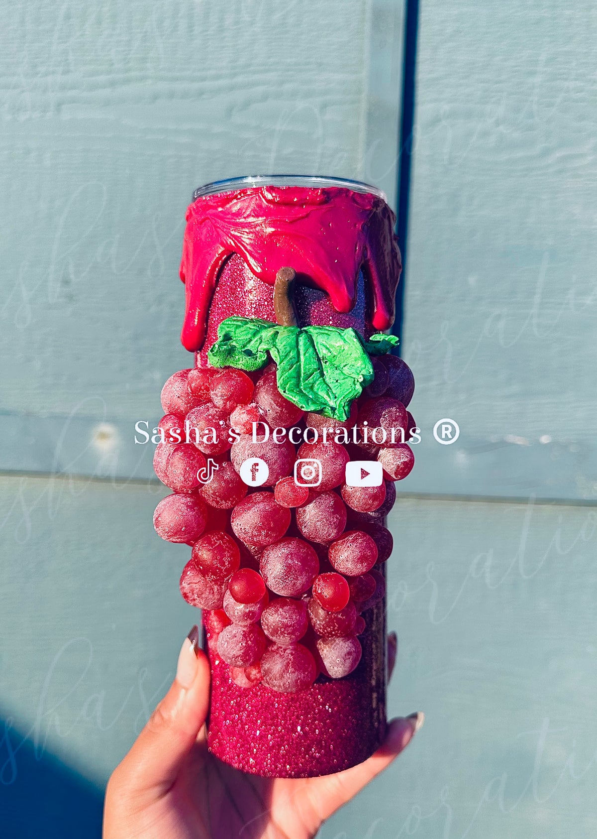 Faux Grapes 3D Glitter Tumbler Cup