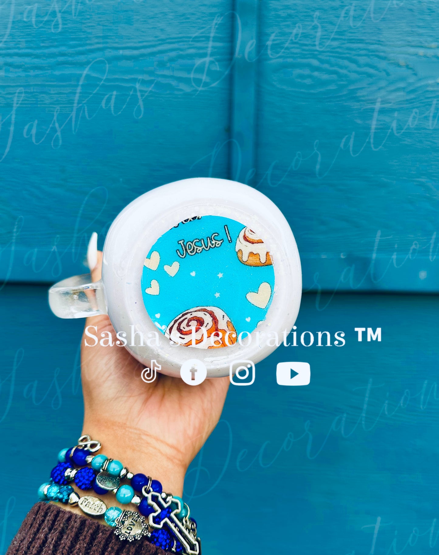 Sweet Like Jesus Cinnamon Roll Snow Globe Tumbler Cup (magnetic removable topper)