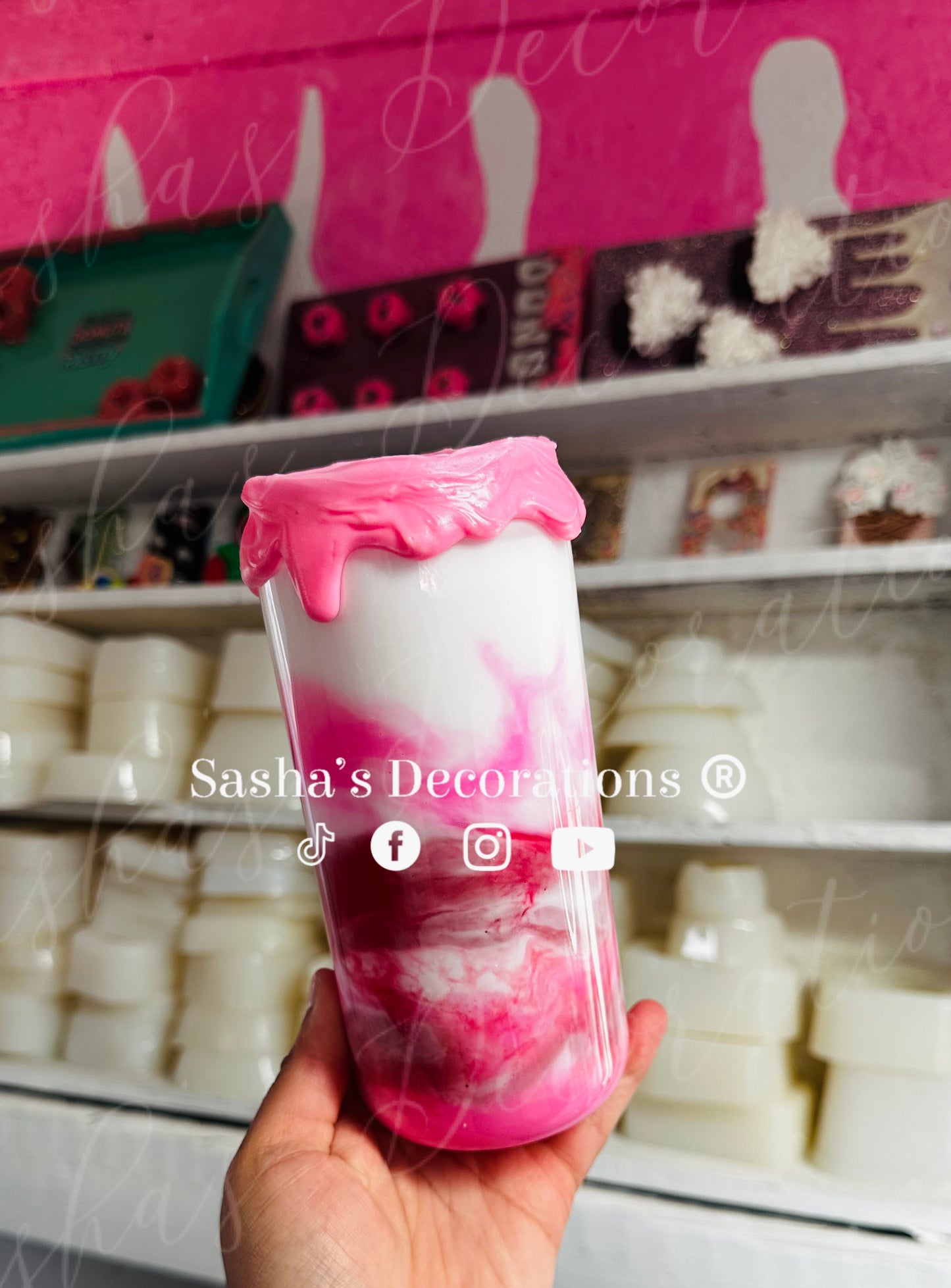 Cherry Pink Swirl Snow Globe Tumbler Cup